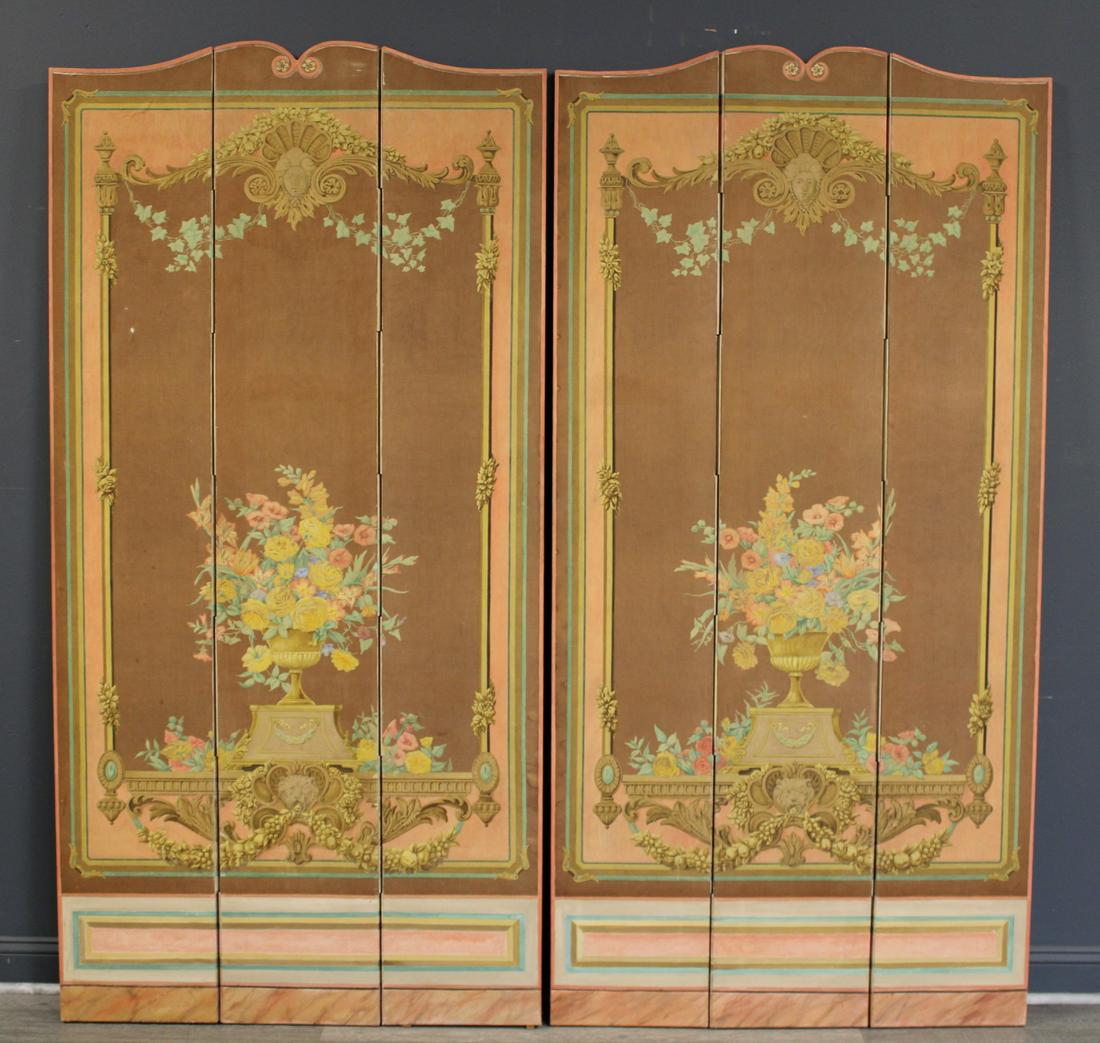 2 Antique Hand Painted 3 Panel Screens. (1 of 12)