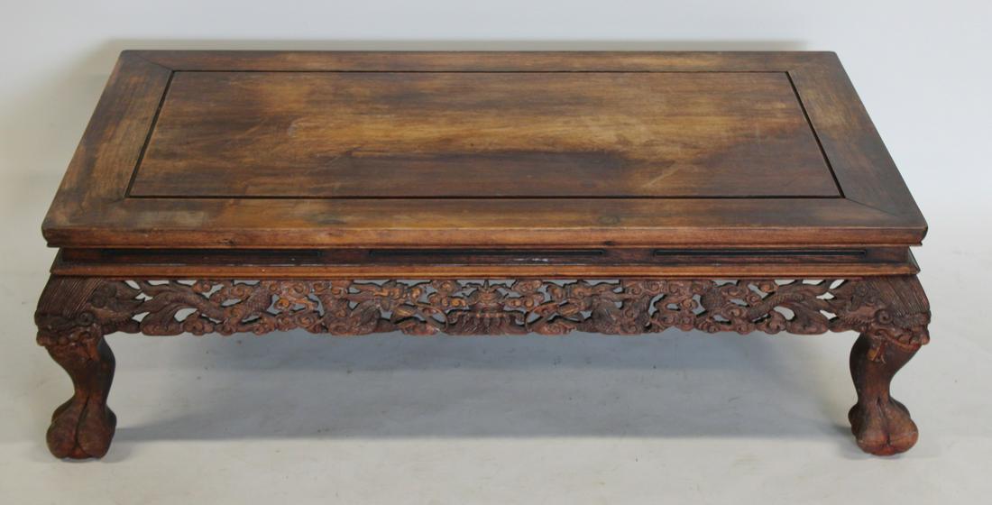 Antique Highly & Finely Carved Hardwood Opium: Table . From a New City NY estate . - Dimensions: 15.5" x 28" x 48"