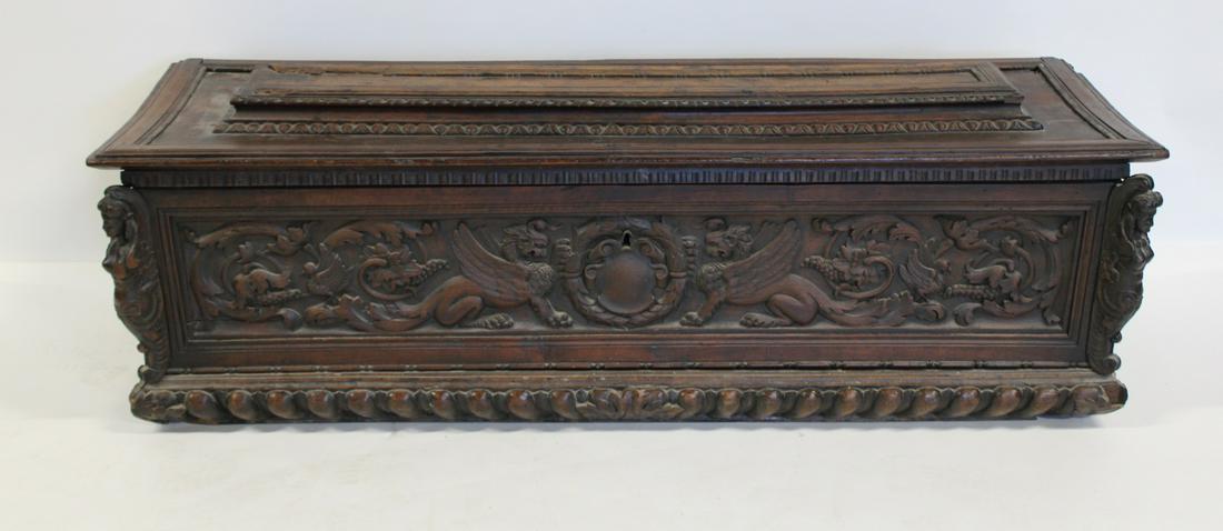 Antique Continental Highly Carved Coffer. (1 of 10)