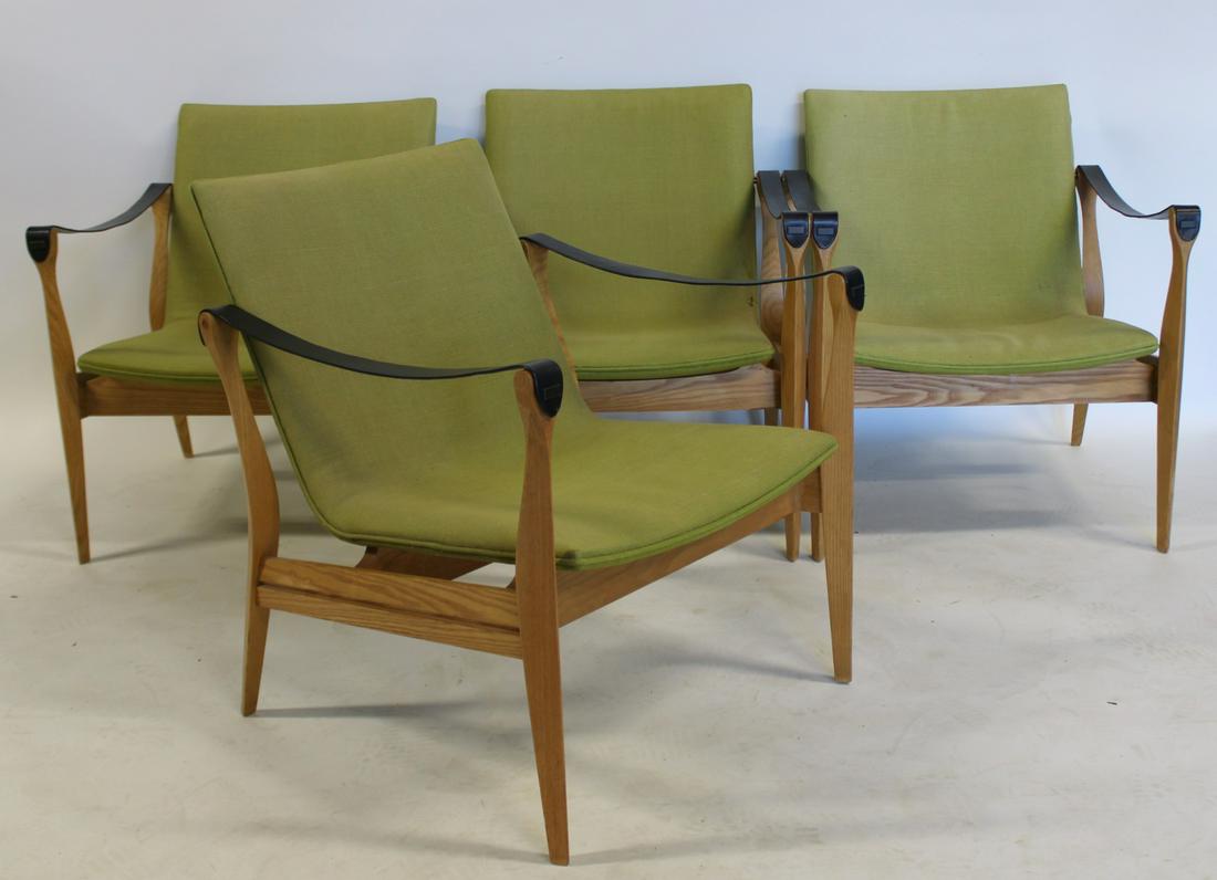 4 Ebbe & Karen Clemmensen for Fritz Hansen Safari: Chairs. Signed on base with Fritz Hansen label. From a 1185 Park Ave NYC estate. - Dimensions: 28"h x 24"w x 24"d