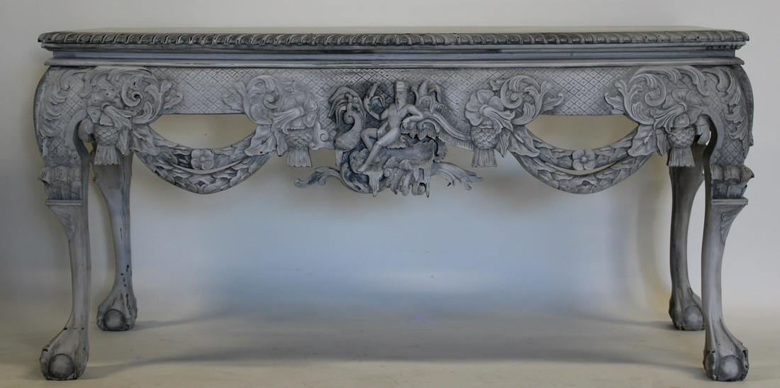 Vintage And Finely Carved Console Table Painted. (1 of 7)