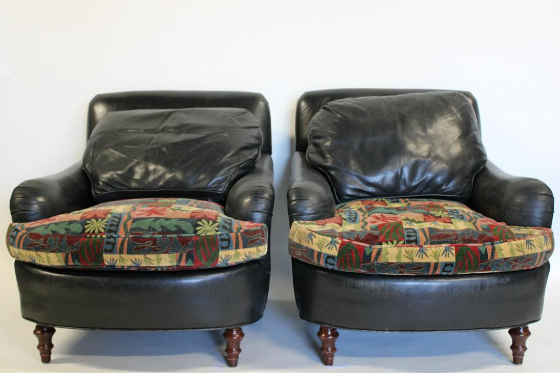 A Vintage And Quality Pair Of Leather Club Chairs: good large size, nice shape and very comfy. From a Scarsdale NY estate. - Dimensions: 33" x 32" x 33"