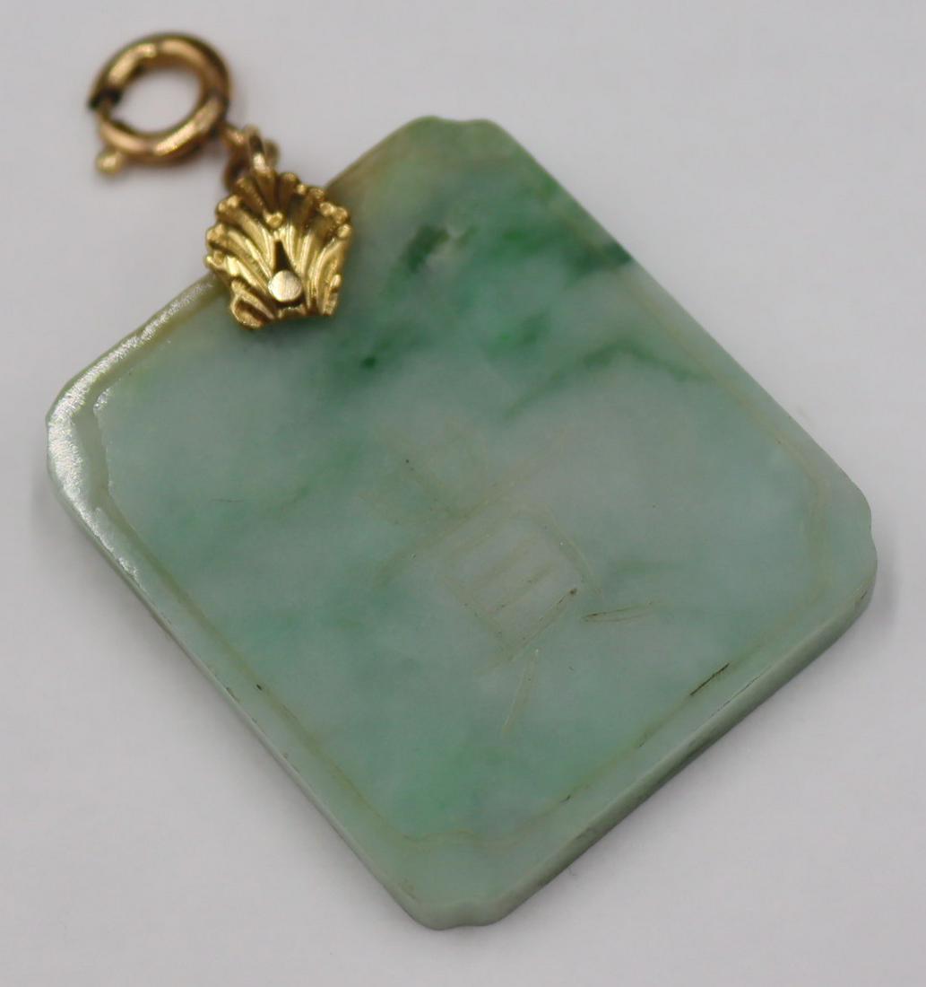 JEWELRY. 14kt Gold and Carved Jade Pendant. (1 of 7)
