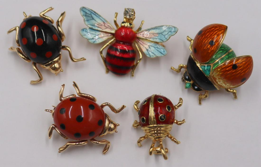 JEWELRY. (5) 18kt and 14kt Enamel Bug Brooches. (1 of 9)