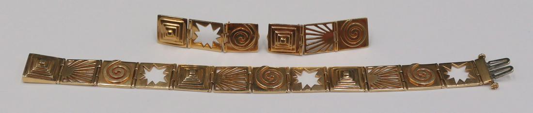 JEWELRY. 3 Pc. Signed JM 14kt Gold Jewelry Suite. (1 of 8)