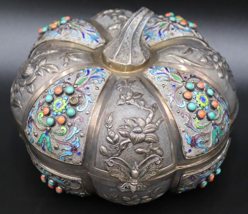 SILVER. Chinese? Silver and Enamel Lidded Box. (1 of 12)