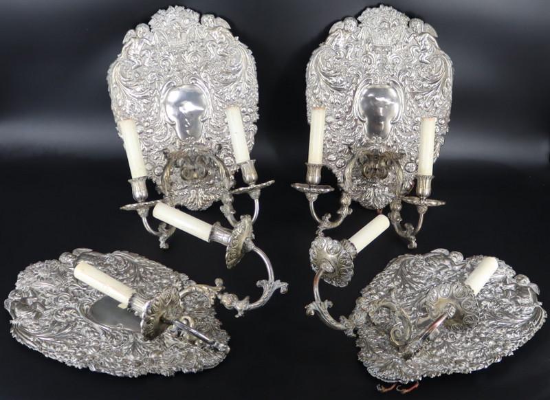 SILVER. (2) Pair of English Silver Sconces. (1 of 13)