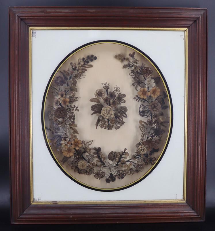 Large Framed Victorian Mourning Hair Wreath. (1 of 16)