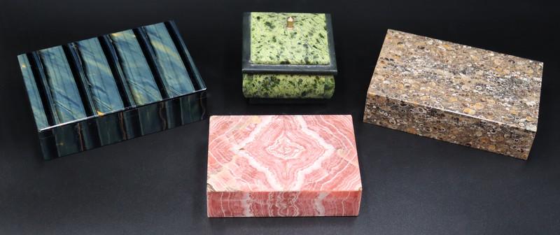 Grouping of (4) Polished Stone Hinged Boxes. (1 of 15)