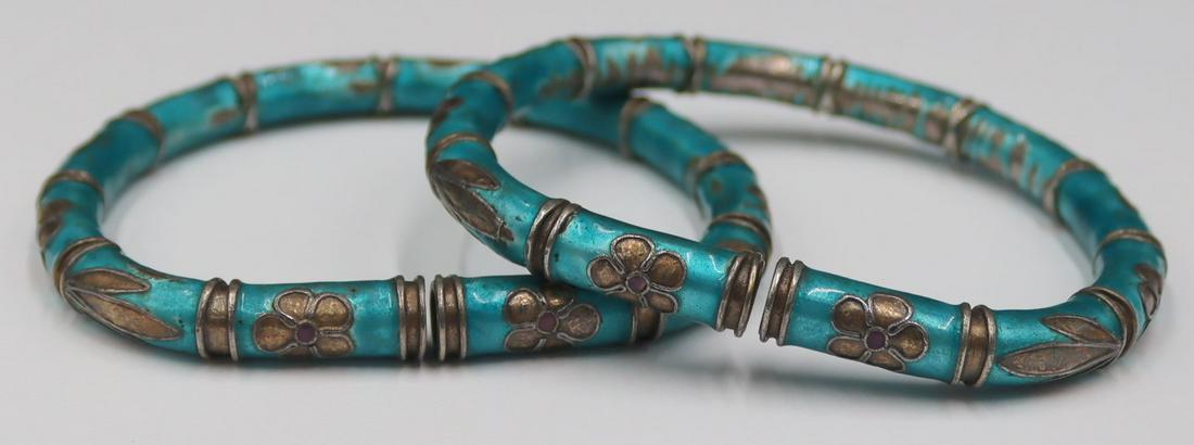 JEWELRY. Pair of Chinese Enamel Silver Wedding (1 of 6)