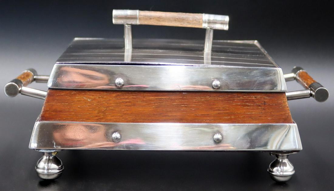 SILVERPLATE. Art Deco Silverplate and Wood Lidded (1 of 12)
