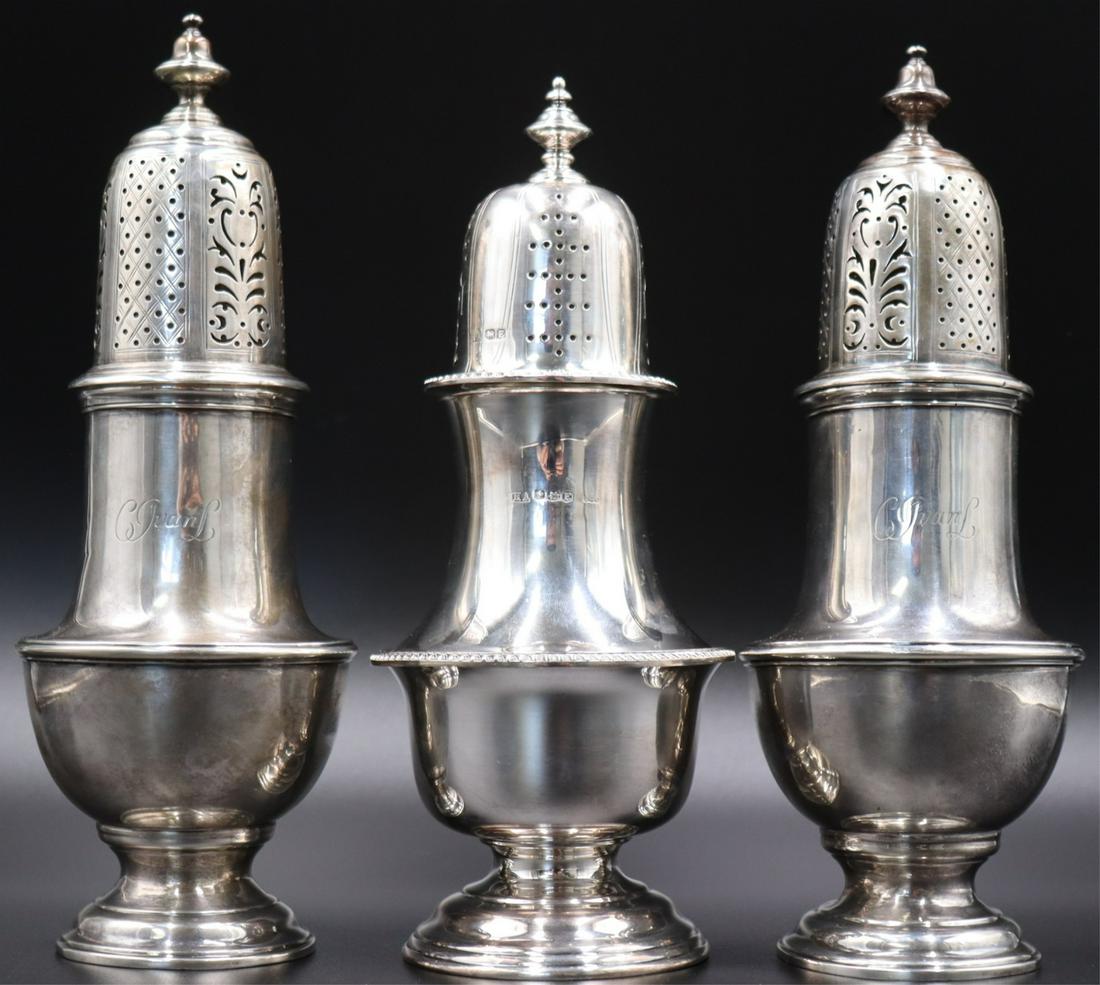 SILVER. (3) English Silver Sugar Casters. (1 of 10)
