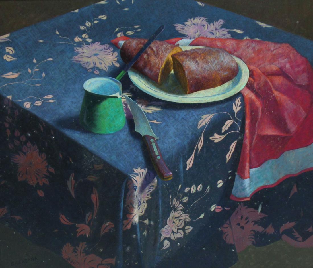JOHN BAZADONA (AMERICAN, 1948-2000).: Oil on canvas. Still life. Signed lower right. From a Queens, NY estate. - Dimensions: 29" x 28"