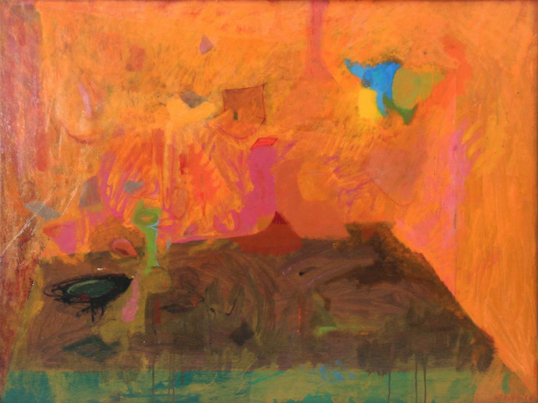 BERNARD A. PFRIEM (AMERICAN, 1926-1996).: Oil on Masonite. Signed, titled and dated "In full color on Sunday 1950" to verso. From a New York collection. - Dimensions: 30.5" h x 40.5" w.