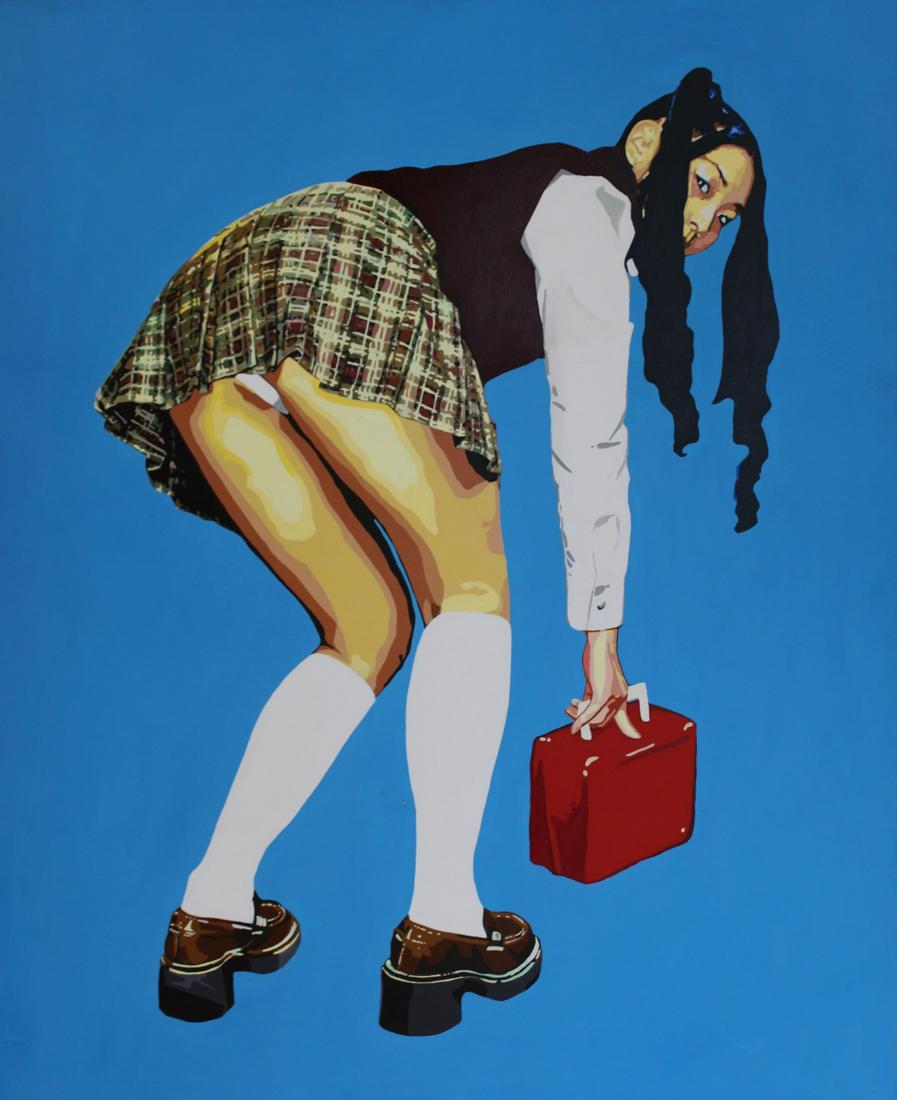 DEAN MONOGENIS (AMERICAN, b. 1973).: Large Size Asian Girl Pop Art oil on canvas. Signed and dated 2000 to verso. From a New Jersey collection. - Dimensions: 62" h x 50" w.