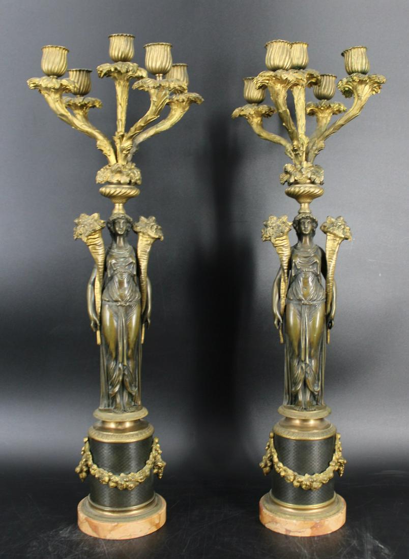 An Antique Pr Of Gilt & Patinated Bronze Figural. (1 of 10)