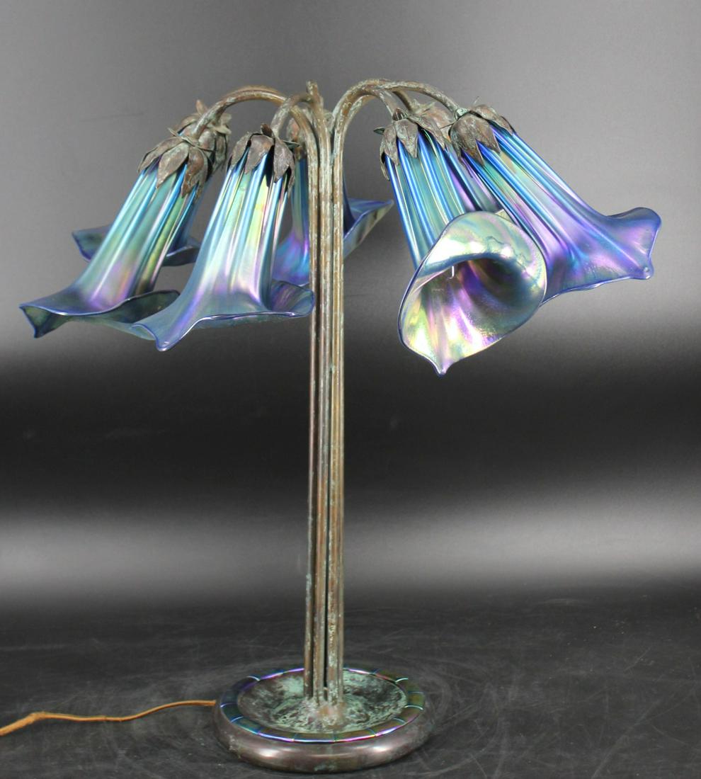 Vintage Tiffany Style Bronze Lamp With Favrile (1 of 6)