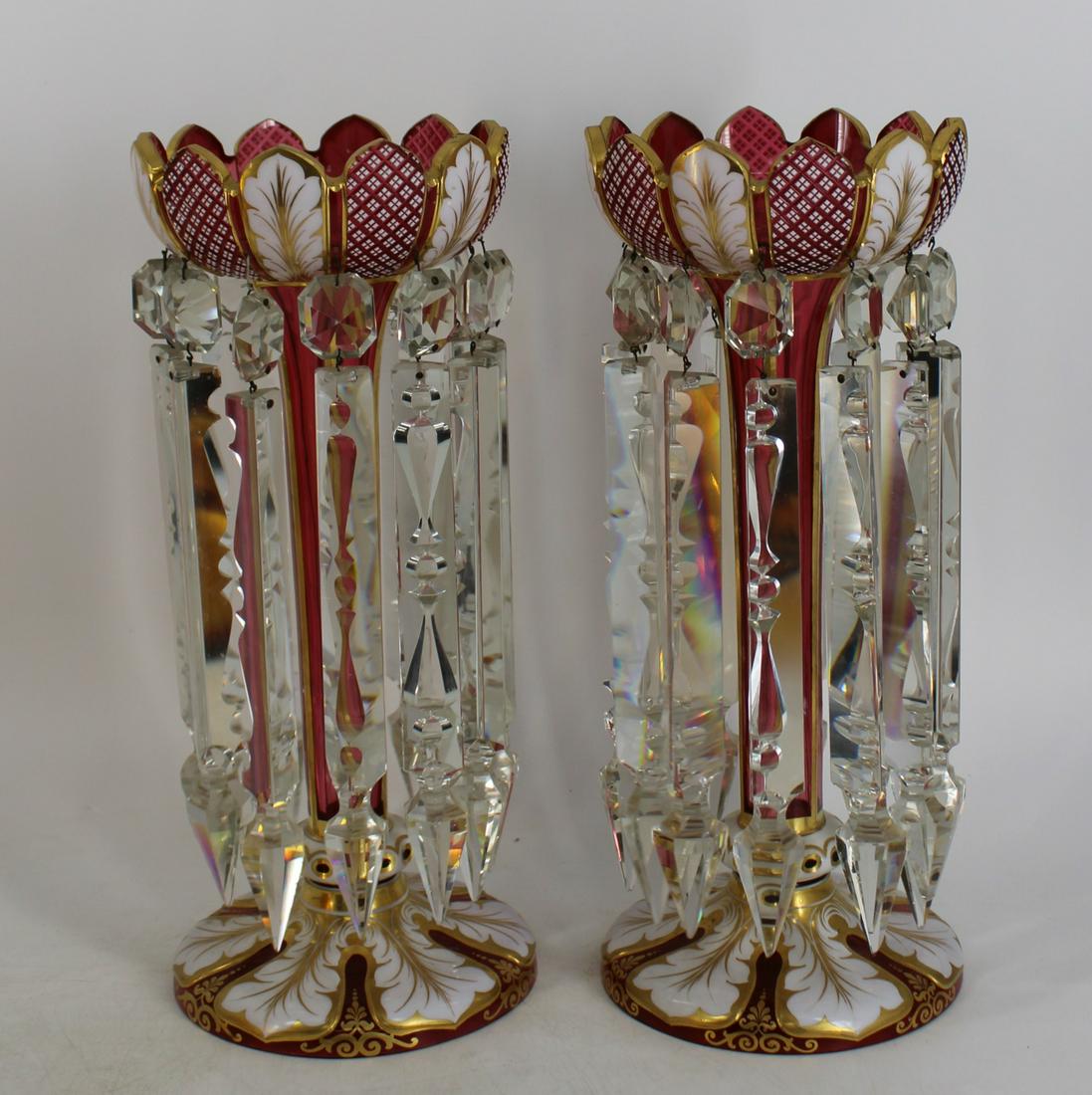 A Pair Of Bohemian Enameled Glass Lusters. (1 of 6)