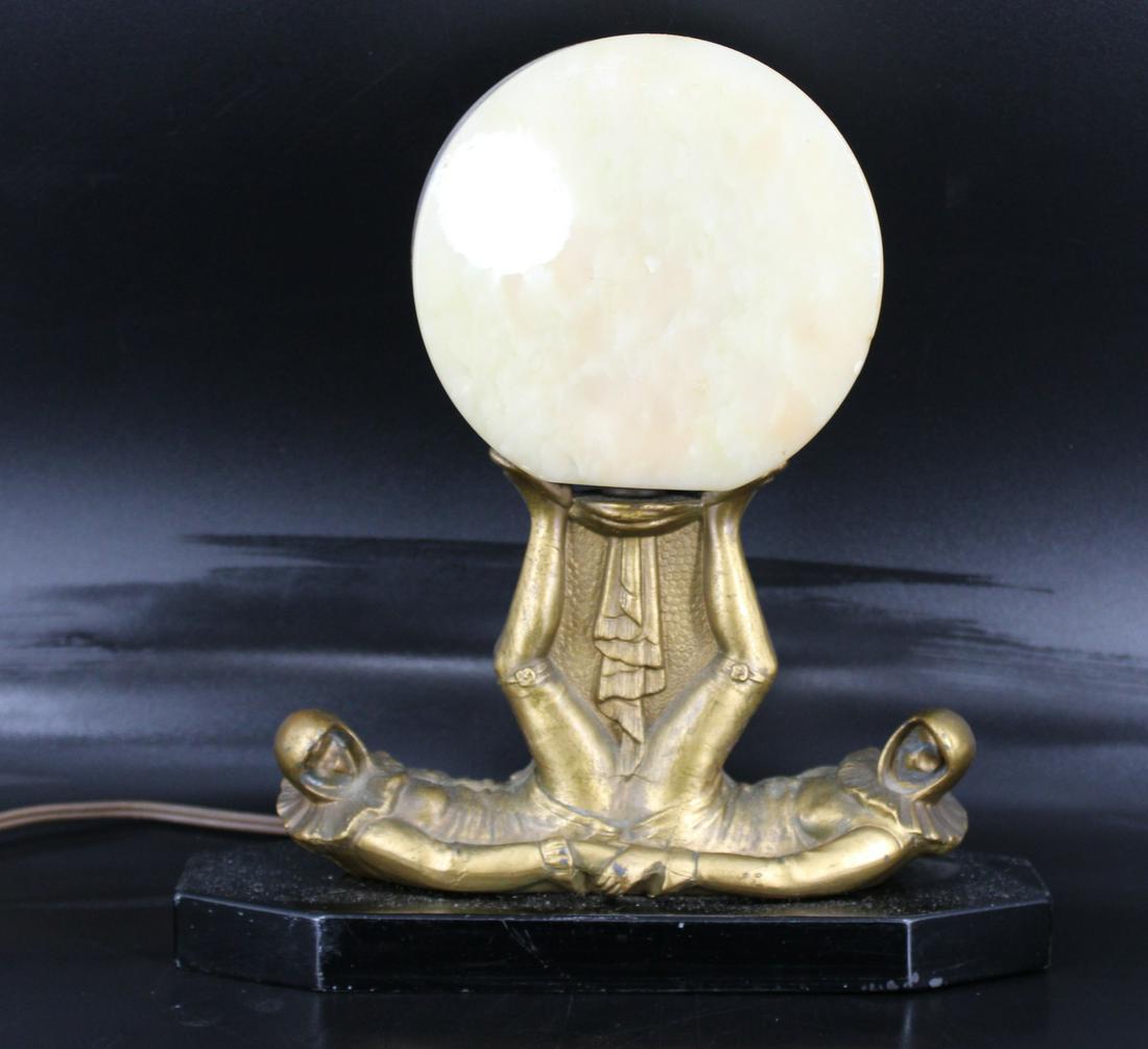 Art Deco Gilt Metal Figural Lamp With Onyx Shade. (1 of 8)