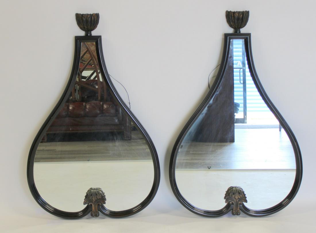 Midcentury Pair Of Carved Wood Neoclassical Style: Mirrors. Great shape, very decorative. From a Scarsdale, NY estate. - Dimensions: 45" h x 29" w.