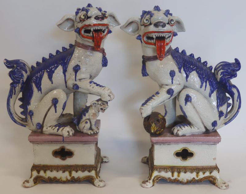 Large Pair of Chinese Crackle Glaze Foo Dogs on (1 of 20)