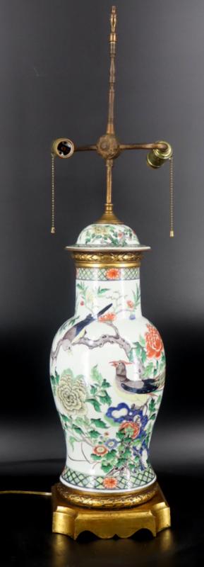 Chinese Famille Verte Bronze Mounted Lamp. (1 of 20)