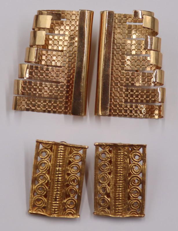 JEWELRY. (2) Pair of Modernist 14kt Gold Ear Clips (1 of 8)