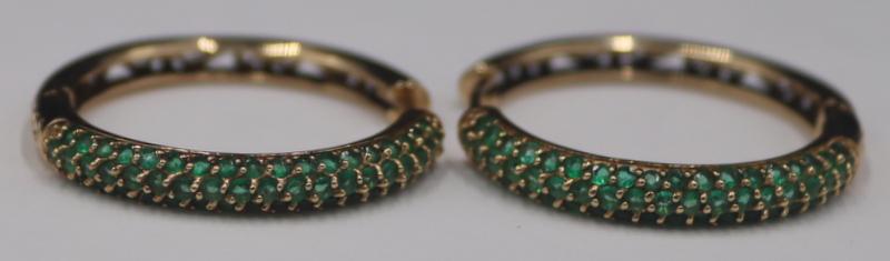 JEWELRY. 14kt Gold and Colored Gem Hoop Earrings. (1 of 7)