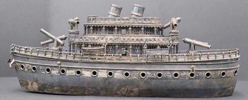 SILVER. Impressive Silver Naval Vessel Model. (1 of 18)