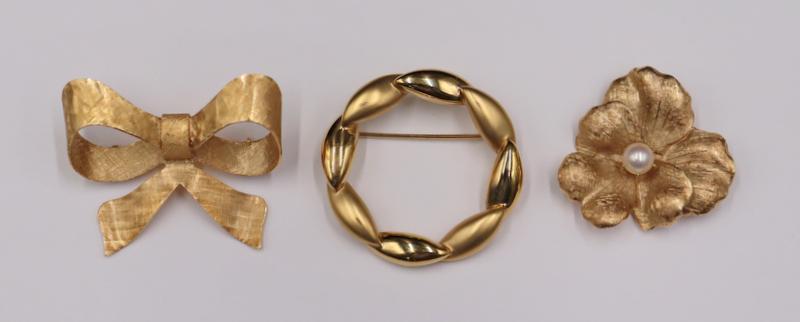 JEWELRY. (3) Signed 14kt Gold Brooches. (1 of 9)