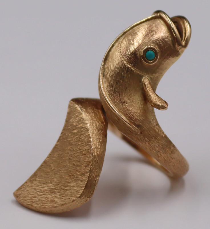 JEWELRY. 14kt Gold Bypass Form Fish Ring. (1 of 9)