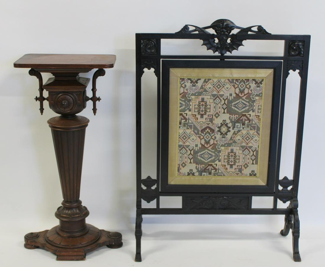 Victorian Carved  Pedestal & An Ebonised Screen (1 of 5)