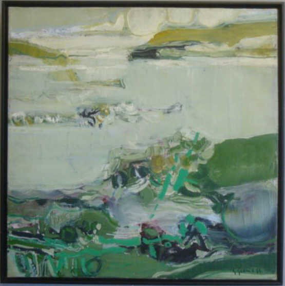 GODARD, Gabriel. 1966 O/C "Loire": Gabriel Godard, French, 1933 - . From a Mamaroneck home. Dimensions: 23" high x 23" wide. Condition: Good.