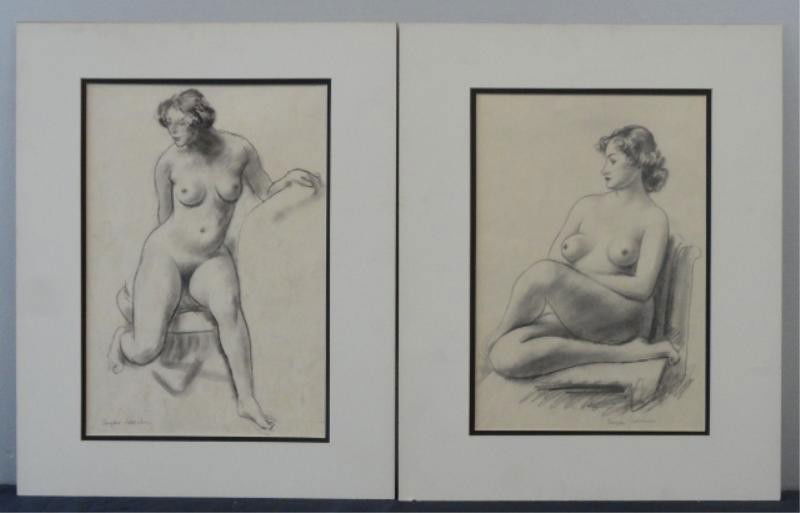 SPEICHER, Eugene. 2 Charcoals on Paper of Nudes.: Both signed. Eugene Edward Speicher, American- New York, 1883 - 1962. From an Irvington, NY collection. The consignor's father-in-law worked as the accountant for Speicher for 25 years; the collection