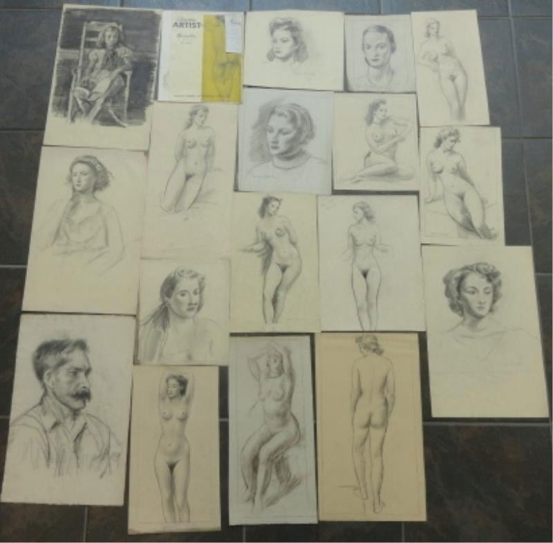 SPEICHER, Eugene. Portfolio of 18 Drawings.: Pencil & charcoal. Eugene Edward Speicher, American- New York, 1883 - 1962. From an Irvington, NY collection. The consignor's father-in-law worked as the accountant for Speicher for 25 years; the coll