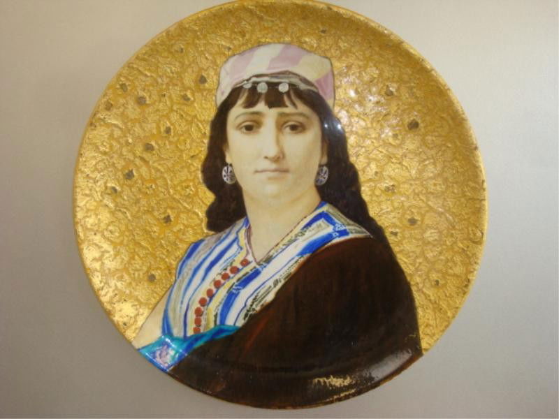 DECK, Theodore - 1878 Porcelain Plaque of Beauty: after Alexandre-Auguste Hirsch. Signed A Hirsch and dated center right. Stamped TH DECK twice verso. Alexandre-Auguste Hirsch, French, 1833-1912. Joseph-Théodore Deck, French, 1823–1891. From a New