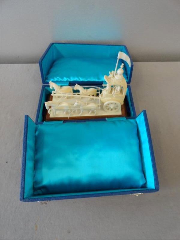 Ivory Chariot w/Horses in Presentation Case.: From a 510 Park Avenue NYC estate. Dimensions: 8" high.