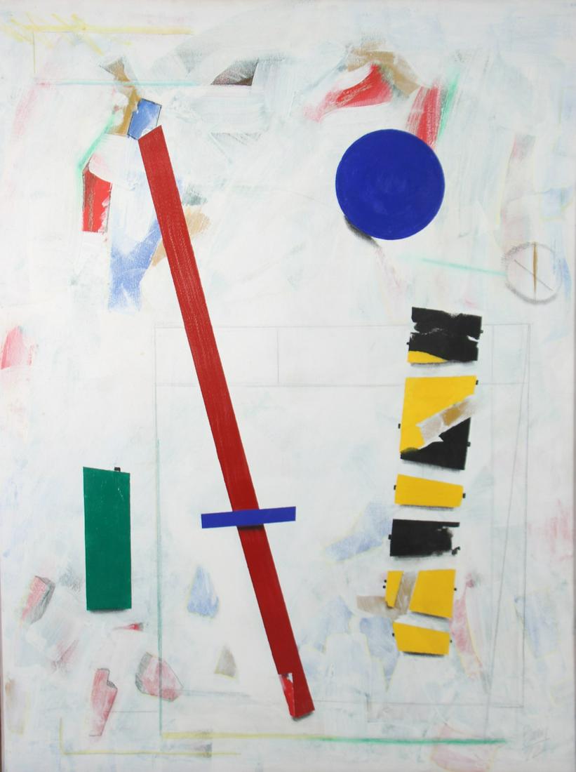 Bailey Signed. Oil on Canvas. Abstract Comp.: Possibly Bill E Bailey. From a Westchester NY estate. - Dimensions: 40" h x 29.5" w. Frame: 40.5" h x 30.5"w