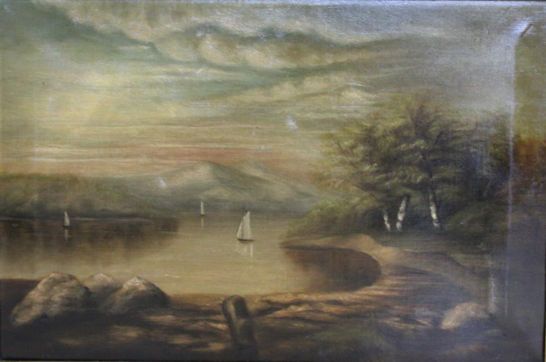 Unsigned. Oil on Canvas. Hudson River Scene. (1 of 3)