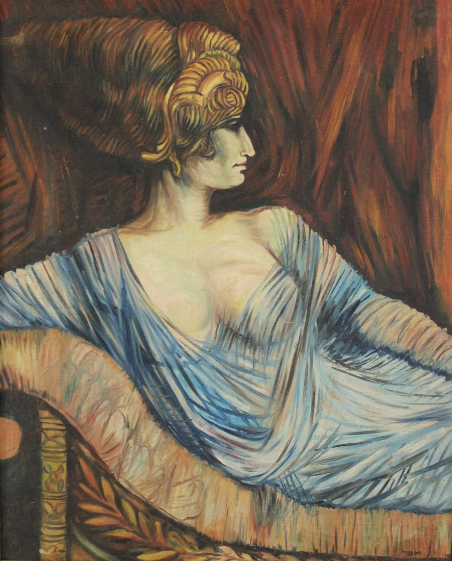 Tom Gernie? Signed Oil On Canvas.: Reclining beauty. Signed to lower right. From a Queens, NY estate. - Dimensions: 30" h x 24" w. Frame: 36" h x 30" w.