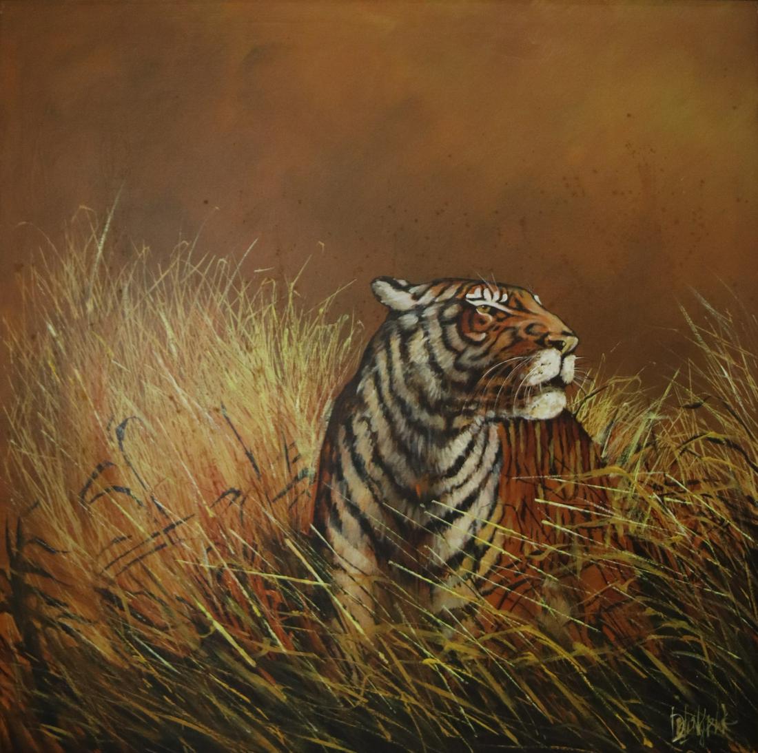 Signed. Oil on Canvas. Portrait of Tiger. (1 of 4)