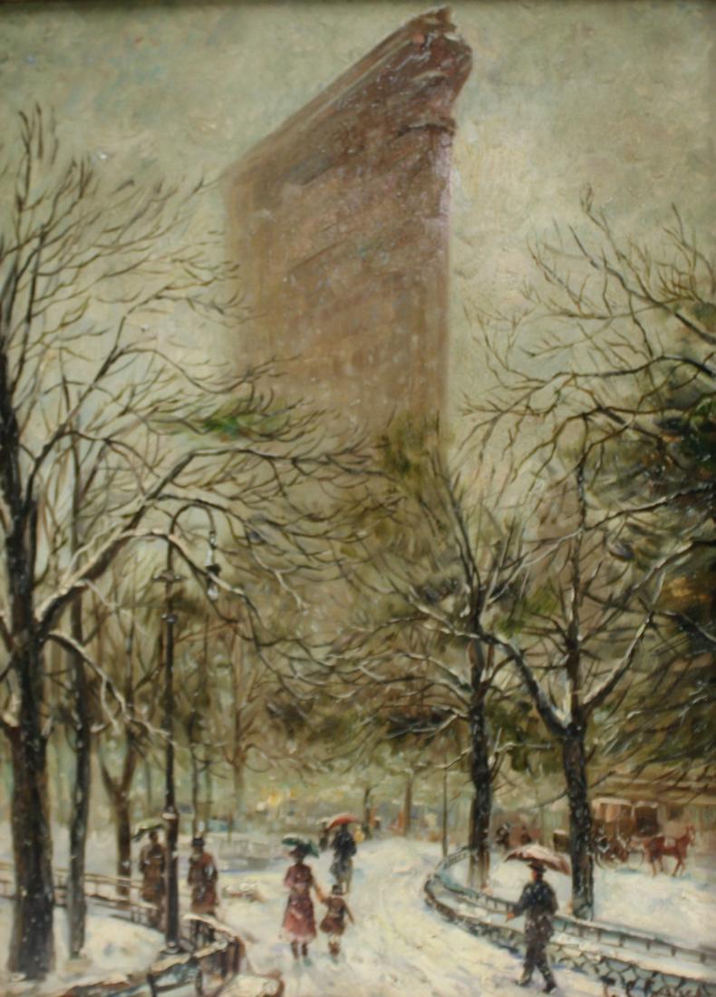 Illegibly Signed Oil On Panel. Flatiron Building. (1 of 4)