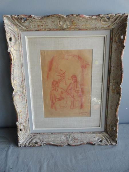 ZUCKER, Jacques. Sanguine Drawing of Three Figures: Signed and dated 1952. Jacques Zucker, Polish, 1900-1981. From an East 72nd St NYC estate. Dimensions: 13" high x 9.25" wide. Condition: Slight creases to paper, not examined out of frame.