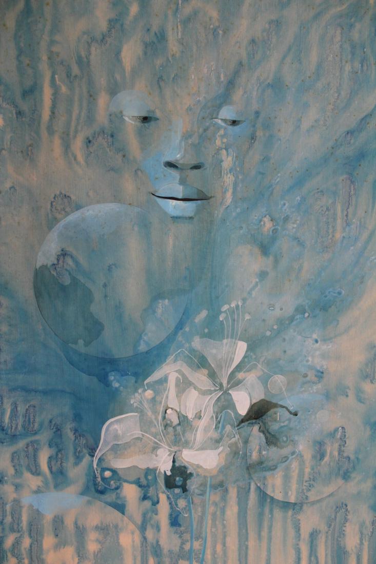 BERNARD SEJOURNE (HAITI/U.S., 1947-1994).: Acrylic on Masonite. Signed and dated '75 to lower right. From a Long Island, NY estate. - Dimensions: 52" h x 42" w.