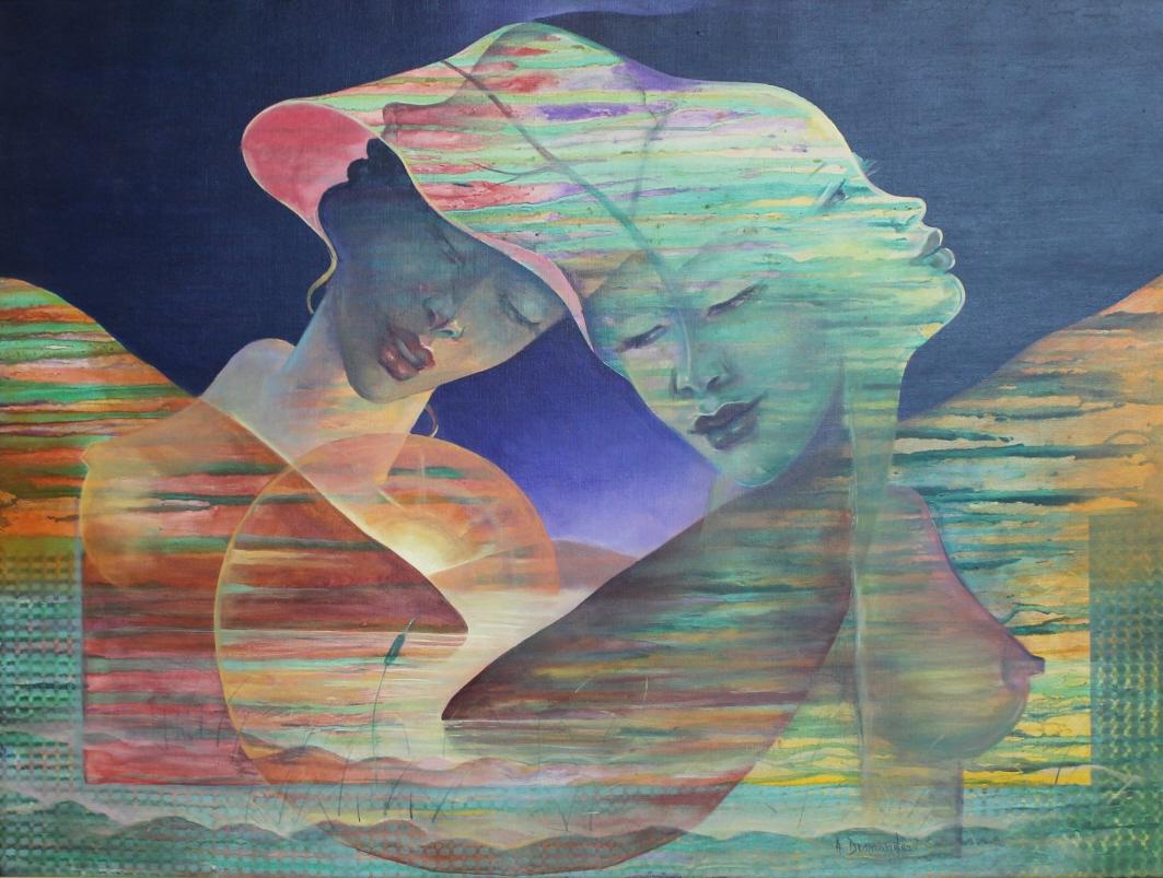 ALBERT DESMANGLES (HAITI, B. 1957).: Signed to lower right. From a Long Island, NY estate. - Dimensions: 36" h x 48" w.