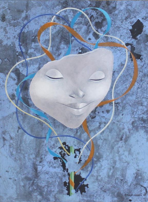 BERNARD SEJOURNE (HAITI/U.S., 1947-1994).: Acrylic on Masonite. Signed and dated '83 to lower right. From a Long Island, NY estate. - Dimensions: 24" h x 18" w. Frame: 30" h x 24" w.