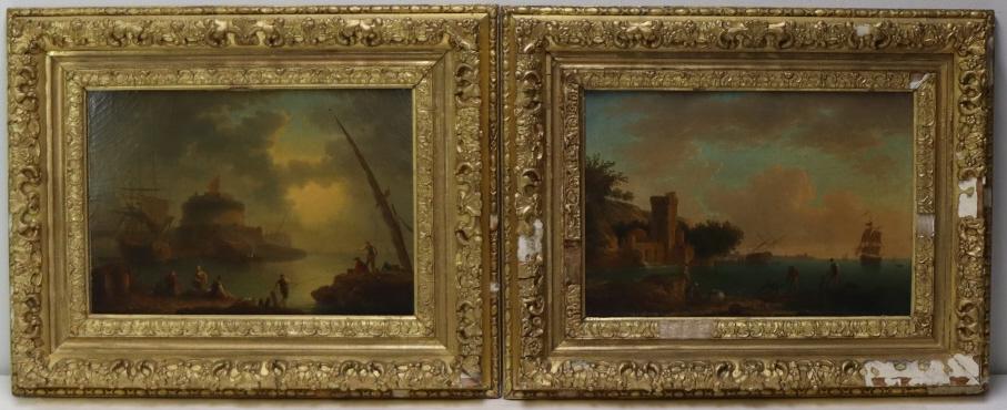 (2) Oil on Canvas on Board. Continental Seascape. (1 of 5)