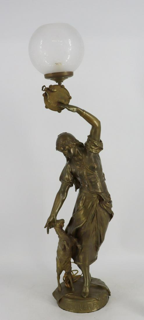 EUGENE MARIOTON (French 1857-1933).: "Esmeralda". Signed on the base. Nice original patina. From a Madison Ave NYC estate. - Dimensions: 36" h, to top of shade 43" h.