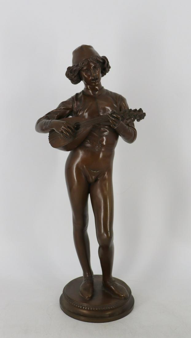 PAUL DUBOIS (BELGIUM, B.1924) Bronze Sculpture.: "Le chanteur florentin". Signed on base. Nice original brown patina. From a New Jersey estate. - Dimensions: 24" h.
