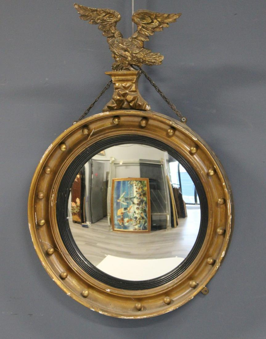 Antique Giltwood Bullseye Mirror With Eagle Crown. (1 of 13)